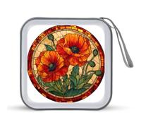 Jubonexis Stained Glass Red and Orange Poppies CD Case DVD Storage Case Portable for Car Home Travel