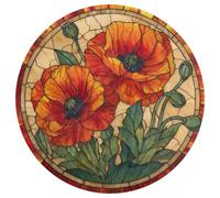 Jubonexis Stained Glass Red And Orange Poppies Large Round Carpet Area Rug Mat Modern Non Slip Circular Rugs 36inch(90cm)