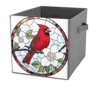 Jubonexis Stained Glass Red Bird White Flower Cube Storage Bins Storage Cubes Foldable Decorative Fabric Storage Baskets Home Organizers with Handles for Shelves,Closet, 27x27 CM