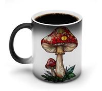 Jubonexis Stained Glass Red Mushroom Color Changing Mugs Heat Changing Ceramic Coffee Mug Novelty Funny Tea Water Cup 11OZ