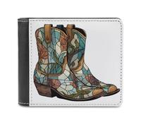 Jubonexis Stained Glass Retro Witch Boots Soft PU Leather Bifold Wallet, Coin Purse Credit Pass Case, Durable Card-Holder Slim Billfold for Men Woman Money Storage