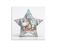 Jubonexis Stained Glass Romantic Snowy Village Church Canvas Wall Art Poster Painting Aesthetic Picture for Living Room Farmhouse Decor 16x16inch(40x40cm)