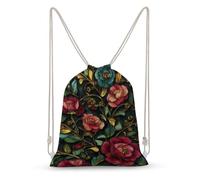 Jubonexis Stained Glass Rose Flowers Classical Victorian Drawstring Backpack Canvas String Bag Lightweight Sports Gym Bag for Men Women
