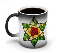 Jubonexis Stained Glass Rose Green Leaf Color Changing Mugs Heat Changing Ceramic Coffee Mug Novelty Funny Tea Water Cup 11OZ