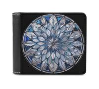 Jubonexis Stained Glass Silver Snowflake Mandala Soft PU Leather Bifold Wallet, Coin Purse Credit Pass Case, Durable Card-Holder Slim Billfold for Men Woman Money Storage