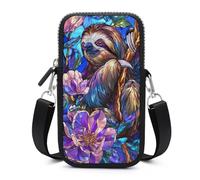 Jubonexis Stained Glass Sloth Floral Crossbody Mobile Phone Bag Smartphone Bag With Adjustable Strap