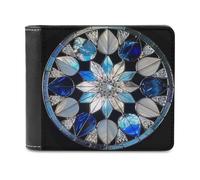 Jubonexis Stained Glass Snowflake Mandala Geometric Soft PU Leather Bifold Wallet, Coin Purse Credit Pass Case, Durable Card-Holder Slim Billfold for Men Woman Money Storage