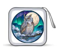Jubonexis Stained Glass Snowy Owl CD Case DVD Storage Case Portable for Car Home Travel