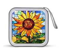 Jubonexis Stained Glass Sunflower Simple CD Case DVD Storage Case Portable for Car Home Travel