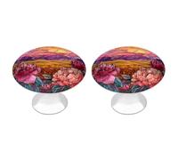 Jubonexis Stained Glass Sunset Horizon Flower Fields Round Drawer Cabinet Knobs Handles with Screws,2 Pcs, Drawer Dresser Knob Pulls Decor for Wardrobe Cupboard Home Office Kitchen