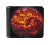 Jubonexis Stained Glass Swirling Fire Sea and Skulls Soft PU Leather Bifold Wallet, Coin Purse Credit Pass Case, Durable Card-Holder Slim Billfold for Men Woman Money Storage