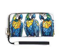 Jubonexis Stained Glass Three Parrots PU Leather Clutch Long Bifold Wallet, Coin Purse Credit Pass Case, Durable Card-Holder Money Storage for Women Men