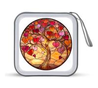 Jubonexis Stained Glass Tree of Life Heart Shape Leaves CD Case DVD Storage Case Portable for Car Home Travel