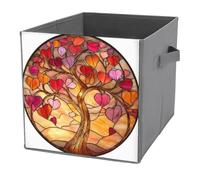Jubonexis Stained Glass Tree of Life Heart Shape Leaves Cube Storage Bins Storage Cubes Foldable Decorative Fabric Storage Baskets Home Organizers with Handles for Shelves,Closet, 27x27 CM