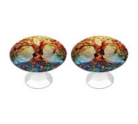 Jubonexis Stained Glass Tree of Life Round Drawer Cabinet Knobs Handles with Screws,2 Pcs, Drawer Dresser Knob Pulls Decor for Wardrobe Cupboard Home Office Kitchen