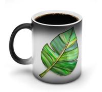 Jubonexis Stained Glass Tropical Banana Leaf Color Changing Mugs Heat Changing Ceramic Coffee Mug Novelty Funny Tea Water Cup 11OZ