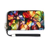 Jubonexis Stained Glass Tropical Flowers PU Leather Clutch Long Bifold Wallet, Coin Purse Credit Pass Case, Durable Card-Holder Money Storage for Women Men