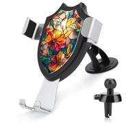 Jubonexis Stained Glass Tropical Flowers Sunlight Car Phone Holder Mount Triangle Clip Base Air Vent Cell Phone Car Mount Automotive Accessories for 4-6 Inches Cell Smartphones