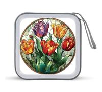 Jubonexis Stained Glass Tulips Watercolor CD Case DVD Storage Case Portable for Car Home Travel
