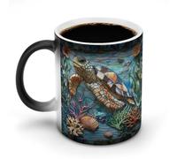Jubonexis Stained Glass Turtle Crab Color Changing Mugs Heat Changing Ceramic Coffee Mug Novelty Funny Tea Water Cup 11OZ