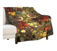 Jubonexis Stained Glass Two Birds on Autumn Leaves Anti Pilling Throw Blankets Cozy Durable Blanket for Bedroom Living Rooms Couch Sofa Bed 50"x60"