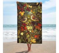 Jubonexis Stained Glass Two Birds on Autumn Leaves Beach Towel Sand Free Microfiber Large Shower Towels Multipurpose Absorbent for Bathroom Pool 130x80 CM