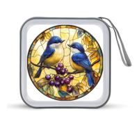 Jubonexis Stained Glass Two Blue Bird with Berries CD Case DVD Storage Case Portable