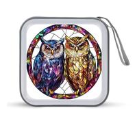 Jubonexis Stained Glass Two Bright Owls CD Case DVD Storage Case Portable for Car Home Travel