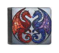 Jubonexis Stained Glass Two Dragons Soft PU Leather Bifold Wallet, Coin Purse Credit Pass Case, Durable Card-Holder Slim Billfold for Men Woman Money Storage