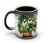 Jubonexis Stained Glass Two Ghosts in Plant Pot Color Changing Mugs Heat Changing Ceramic Coffee Mug Novelty Funny Tea Water Cup 11OZ