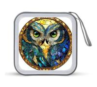 Jubonexis Stained Glass Two Owls Colorful CD Case DVD Storage Case Portable