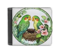 Jubonexis Stained Glass Two Parrots Soft PU Leather Bifold Wallet, Coin Purse Credit Pass Case, Durable Card-Holder Slim Billfold for Men Woman Money Storage