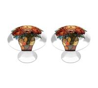 Jubonexis Stained Glass Vase with Flowers Peony Round Drawer Cabinet Knobs Handles with Screws,2 Pcs, Drawer Dresser Knob Pulls Decor for Wardrobe Cupboard Home Office Kitchen