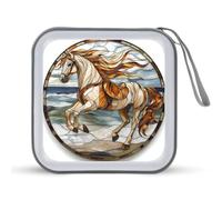 Jubonexis Stained Glass Vintage Horse on Beach CD Case DVD Storage Case Portable