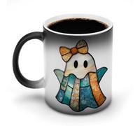 Jubonexis Stained Glass Whimsical Ghost Color Changing Mugs Heat Changing Ceramic Coffee Mug Novelty Funny Tea Water Cup 11OZ
