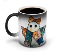 Jubonexis Stained Glass Whimsical Ghost with Bow Color Changing Mugs Heat Changing Ceramic Coffee Mug Novelty Funny Tea Water Cup 11OZ