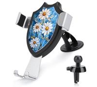 Jubonexis Stained Glass White And Yellow Daisies Car Phone Holder Mount Triangle Clip Base Air Vent Cell Phone Car Mount Automotive Accessories for 4-6 Inches Cell Smartphones