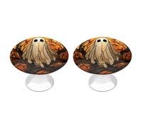 Jubonexis Stained Glass White Ghost on Tree Branches Round Drawer Cabinet Knobs Handles with Screws,2 Pcs, Drawer Dresser Knob Pulls Decor for Wardrobe Cupboard Home Office Kitchen