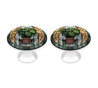 Jubonexis Stained Glass White Ghost Potted Plant Round Drawer Cabinet Knobs Handles with Screws,2 Pcs, Drawer Dresser Knob Pulls Decor for Wardrobe Cupboard Home Office Kitchen