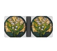 Jubonexis Stained Glass White Lily of The Valley Flowers Soft PU Leather Bifold Wallet, Coin Purse Credit Pass Case, Durable Card-Holder Slim Billfold for Men Woman Money Storage