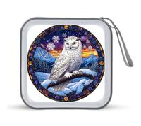Jubonexis Stained Glass White Owl on Snowy Branch CD Case DVD Storage Case Portable for Car Home Travel