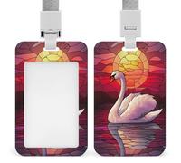 Jubonexis Stained Glass White Swan Sunset ID Badge Holder Retractable Clip Card Holder Card Protector Name Badge Name Tag for Work Office Doctor Nurse