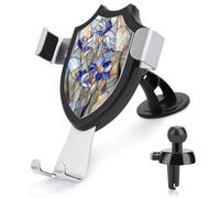 Jubonexis Stained Glass Wildflowers Light Blue Car Phone Holder Mount Triangle Clip Base Air Vent Cell Phone Car Mount Automotive Accessories for 4-6 Inches Cell Smartphones