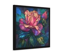 Jubonexis Stained Glass Window Red Rose Canvas Wall Art Poster Painting Aesthetic Picture for Living Room Farmhouse Decor 16x16inch(40x40cm) Frame