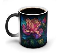 Jubonexis Stained Glass Window Red Rose Color Changing Mugs Heat Changing Ceramic Coffee Mug Novelty Funny Tea Water Cup 11OZ