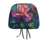Jubonexis Stained Glass Window Red Rose Printed Car Headrest Cover,2 Pieces, Elastic Comfort Head Rest Cover for Women Men, Universal Fits Most Cars Van SUV Truck, Car Interior Decor Accessories