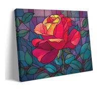 Jubonexis Stained Glass Window Red Rose Vivid Colors Wall Art Poster Canvas Print Painting Aesthetic Picture for Living Room Farmhouse Decor 12x18inch(30x45cm) Frame