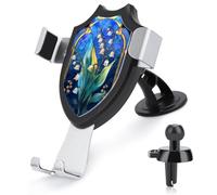 Jubonexis Stained Glass Window White Flowers Green Leaves Car Phone Holder Mount Triangle Clip Base Air Vent Cell Phone Car Mount Automotive Accessories for 4-6 Inches Cell Smartphones