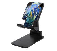 Jubonexis Stained Glass Window White Flowers Green Leaves Cell Phone Stand Foldable Adjustable Phone Stand for Desk