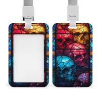 Jubonexis Stained Glass Window with Skulls ID Badge Holder Retractable Clip Card Holder Card Protector Name Badge Name Tag for Work Office Doctor Nurse